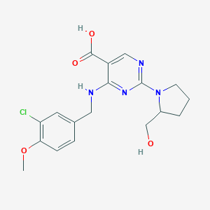 molecular formula C18H21ClN4O4 B108044 (S)-4-((3-Chloro-4-methoxybenzyl)amino)-2-(2-(hydroxymethyl)pyrrolidin-1-yl)pyrimidine-5-carboxylic acid CAS No. 330785-84-7