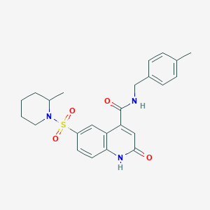 molecular formula C24H27N3O4S B10805052 N-[(4-methylphenyl)methyl]-6-(2-methylpiperidin-1-yl)sulfonyl-2-oxo-1H-quinoline-4-carboxamide 