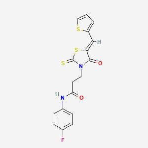molecular formula C17H13FN2O2S3 B10805374 N-(4-fluorophenyl)-3-[(5Z)-4-oxo-5-(thiophen-2-ylmethylidene)-2-thioxo-1,3-thiazolidin-3-yl]propanamide 