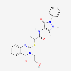 molecular formula C24H25N5O4S B10806577 N-(1,5-dimethyl-3-oxo-2-phenylpyrazol-4-yl)-2-[3-(2-hydroxyethyl)-4-oxoquinazolin-2-yl]sulfanylpropanamide 