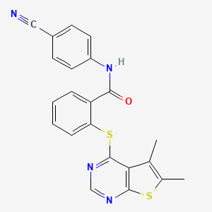 molecular formula C22H16N4OS2 B10807616 N-(4-cyanophenyl)-2-(5,6-dimethylthieno[2,3-d]pyrimidin-4-yl)sulfanylbenzamide 