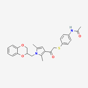 molecular formula C25H26N2O4S B10808354 N-[4-[2-[1-(2,3-dihydro-1,4-benzodioxin-3-ylmethyl)-2,5-dimethylpyrrol-3-yl]-2-oxoethyl]sulfanylphenyl]acetamide 