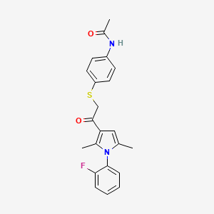 molecular formula C22H21FN2O2S B10808668 N-[4-[2-[1-(2-fluorophenyl)-2,5-dimethylpyrrol-3-yl]-2-oxoethyl]sulfanylphenyl]acetamide 