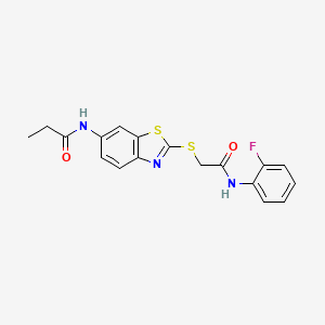 molecular formula C18H16FN3O2S2 B10809234 N-[2-({2-[(2-fluorophenyl)amino]-2-oxoethyl}sulfanyl)-1,3-benzothiazol-6-yl]propanamide 