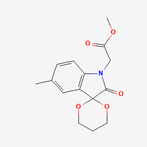 molecular formula C15H17NO5 B10809444 Acetic acid, 2-(1,3-dihydro-5-methyl-2-oxo-3-indolyl-3,2'-spiro-1,3-dioxane)-, methyl ester 