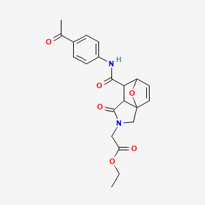 molecular formula C21H22N2O6 B10809476 Ethyl 2-[6-[(4-acetylphenyl)carbamoyl]-4-oxo-10-oxa-3-azatricyclo[5.2.1.01,5]dec-8-en-3-yl]acetate 