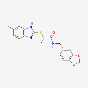 molecular formula C19H19N3O3S B10809682 N-(1,3-benzodioxol-5-ylmethyl)-2-[(6-methyl-1H-benzimidazol-2-yl)sulfanyl]propanamide 