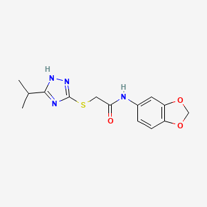 molecular formula C14H16N4O3S B10809712 N-(1,3-benzodioxol-5-yl)-2-[(5-propan-2-yl-1H-1,2,4-triazol-3-yl)sulfanyl]acetamide 