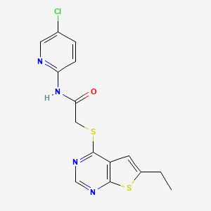 molecular formula C15H13ClN4OS2 B10809725 N-(5-chloropyridin-2-yl)-2-(6-ethylthieno[2,3-d]pyrimidin-4-yl)sulfanylacetamide 