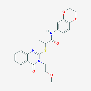 molecular formula C22H23N3O5S B10810031 N-(2,3-dihydro-1,4-benzodioxin-6-yl)-2-[3-(2-methoxyethyl)-4-oxoquinazolin-2-yl]sulfanylpropanamide 