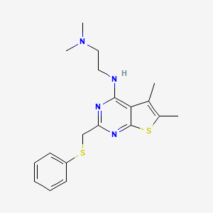 molecular formula C19H24N4S2 B10810044 N-[5,6-dimethyl-2-(phenylsulfanylmethyl)thieno[2,3-d]pyrimidin-4-yl]-N',N'-dimethylethane-1,2-diamine 