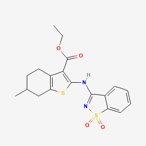 molecular formula C19H20N2O4S2 B10810151 Ethyl 2-[(1,1-dioxido-1,2-benzisothiazol-3-yl)amino]-6-methyl-4,5,6,7-tetrahydro-1-benzothiophene-3-carboxylate 