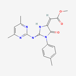 molecular formula C19H19N5O3 B10810854 methyl (2E)-2-[2-(4,6-dimethylpyrimidin-2-yl)imino-1-(4-methylphenyl)-5-oxoimidazolidin-4-ylidene]acetate 