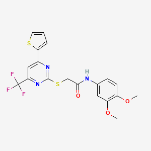 molecular formula C19H16F3N3O3S2 B10810988 N-(3,4-dimethoxyphenyl)-2-[4-thiophen-2-yl-6-(trifluoromethyl)pyrimidin-2-yl]sulfanylacetamide 