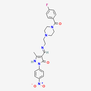 molecular formula C24H25FN6O4 B10811256 (4E)-4-{[(2-{4-[(4-fluorophenyl)carbonyl]piperazin-1-yl}ethyl)amino]methylidene}-5-methyl-2-(4-nitrophenyl)-2,4-dihydro-3H-pyrazol-3-one 