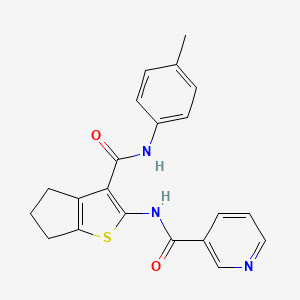 molecular formula C21H19N3O2S B10811412 N-{3-[(4-methylphenyl)carbamoyl]-5,6-dihydro-4H-cyclopenta[b]thiophen-2-yl}pyridine-3-carboxamide 