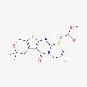 molecular formula C18H22N2O4S2 B10811646 methyl 2-[[12,12-dimethyl-4-(2-methylprop-2-enyl)-3-oxo-11-oxa-8-thia-4,6-diazatricyclo[7.4.0.02,7]trideca-1(9),2(7),5-trien-5-yl]sulfanyl]acetate 