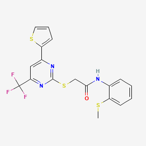 molecular formula C18H14F3N3OS3 B10811672 N-[2-(methylsulfanyl)phenyl]-2-{[4-(thiophen-2-yl)-6-(trifluoromethyl)pyrimidin-2-yl]sulfanyl}acetamide 