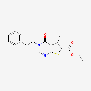 molecular formula C18H18N2O3S B10811752 Ethyl 5-methyl-4-oxo-3-(2-phenylethyl)-3,4-dihydrothieno[2,3-d]pyrimidine-6-carboxylate 