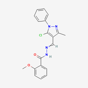 molecular formula C19H17ClN4O2 B10812709 N-[(5-chloro-3-methyl-1-phenylpyrazol-4-yl)methylideneamino]-2-methoxybenzamide 