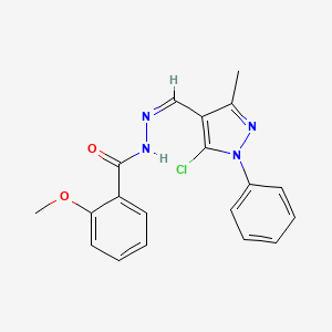 molecular formula C19H17ClN4O2 B10812792 N-[(Z)-(5-chloro-3-methyl-1-phenylpyrazol-4-yl)methylideneamino]-2-methoxybenzamide 
