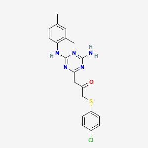 molecular formula C20H20ClN5OS B10812935 1-[4-Amino-6-(2,4-dimethylanilino)-1,3,5-triazin-2-yl]-3-(4-chlorophenyl)sulfanylpropan-2-one 