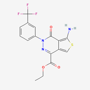 molecular formula C16H12F3N3O3S B10813513 Ethyl 5-Amino-4-oxo-3-(3-(trifluoromethyl)phenyl)-3,4-dihydrothieno[3,4-d]pyridazine-1-carboxylate 