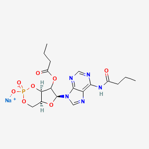 molecular formula C18H23N5NaO8P B10814421 sodium;[(4aS,6S,7aR)-6-[6-(butanoylamino)purin-9-yl]-2-oxido-2-oxo-4a,6,7,7a-tetrahydro-4H-furo[3,2-d][1,3,2]dioxaphosphinin-7-yl] butanoate 