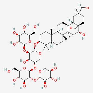 molecular formula C52H84O22 B10814430 (1S,2R,4S,5R,8R,10S,13R,14R,17S,18R,20S)-10-[(2S,3R,4R,5S)-5-[(2S,3R,4S,5S,6R)-4,5-dihydroxy-6-(hydroxymethyl)-3-[(2S,3R,4S,5R)-3,4,5-trihydroxyoxan-2-yl]oxyoxan-2-yl]oxy-4-hydroxy-3-[(2S,3R,4S,5S,6R)-3,4,5-trihydroxy-6-(hydroxymethyl)oxan-2-yl]oxyoxan-2-yl]oxy-2-hydroxy-4,5,9,9,13,20-hexamethyl-24-oxahexacyclo[15.5.2.01,18.04,17.05,14.08,13]tetracosane-20-carbaldehyde 