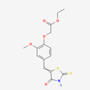 molecular formula C15H15NO5S2 B10814449 Ethyl 2-{2-methoxy-4-[(4-oxo-2-sulfanylidene-1,3-thiazolidin-5-ylidene)methyl]phenoxy}acetate 