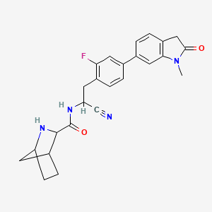 molecular formula C25H25FN4O2 B10814729 N-[1-cyano-2-[2-fluoro-4-(1-methyl-2-oxo-3H-indol-6-yl)phenyl]ethyl]-2-azabicyclo[2.2.1]heptane-3-carboxamide 
