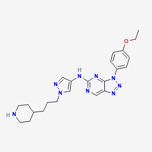 molecular formula C23H29N9O B10815081 N-[3-(4-Ethoxyphenyl)-3H-[1,2,3]triazolo[4,5-d]pyrimidin-5-yl]-1-[3-(piperidin-4-yl)propyl]-1H-pyrazol-4-amine 