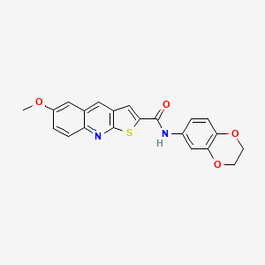 molecular formula C21H16N2O4S B10815724 N-(2,3-dihydro-1,4-benzodioxin-6-yl)-6-methoxythieno[2,3-b]quinoline-2-carboxamide 