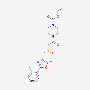 molecular formula C21H27N3O5S B10816226 Ethyl 4-(2-(((5-methyl-2-(o-tolyl)oxazol-4-yl)methyl)sulfinyl)acetyl)piperazine-1-carboxylate 