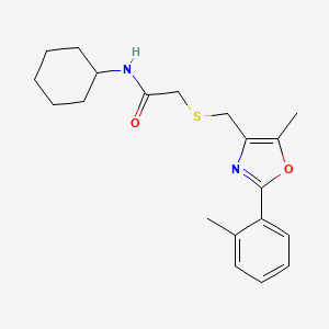 molecular formula C20H26N2O2S B10816256 N-Cyclohexyl-2-(((5-methyl-2-(o-tolyl)oxazol-4-yl)methyl)thio)acetamide 