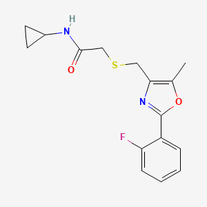 molecular formula C16H17FN2O2S B10816282 N-Cyclopropyl-2-(((2-(2-fluorophenyl)-5-methyloxazol-4-yl)methyl)thio)acetamide 