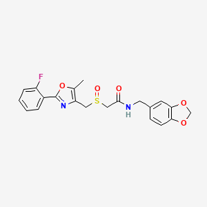 molecular formula C21H19FN2O5S B10816318 N-[(2H-1,3-Benzodioxol-5-YL)methyl]-2-{[2-(2-fluorophenyl)-5-methyl-1,3-oxazol-4-YL]methanesulfinyl}acetamide 