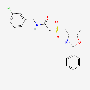 molecular formula C21H21ClN2O4S B10816329 N-(3-Chlorobenzyl)-2-(((5-methyl-2-(p-tolyl)oxazol-4-yl)methyl)sulfonyl)acetamide 