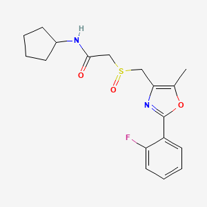 molecular formula C18H21FN2O3S B10816330 N-Cyclopentyl-2-{[2-(2-fluorophenyl)-5-methyl-1,3-oxazol-4-YL]methanesulfinyl}acetamide 