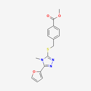 molecular formula C16H15N3O3S B10816602 Methyl 4-(((5-(furan-2-yl)-4-methyl-4H-1,2,4-triazol-3-yl)thio)methyl)benzoate 