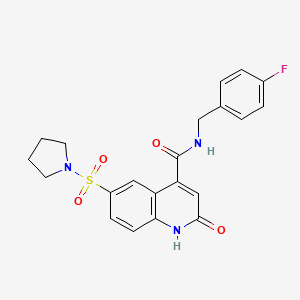 molecular formula C21H20FN3O4S B10816764 N-(4-fluorobenzyl)-2-oxo-6-(pyrrolidin-1-ylsulfonyl)-1,2-dihydroquinoline-4-carboxamide 