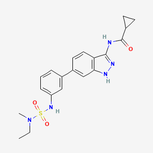 molecular formula C20H23N5O3S B10818862 N-[6-(3-{[ethyl(methyl)sulfamoyl]amino}phenyl)-1H-indazol-3-yl]cyclopropanecarboxamide 