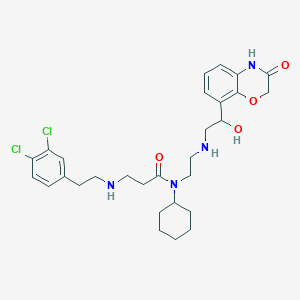 molecular formula C29H38Cl2N4O4 B10819991 N-cyclohexyl-3-[2-(3,4-dichlorophenyl)ethylamino]-N-[2-[[2-hydroxy-2-(3-oxo-4H-1,4-benzoxazin-8-yl)ethyl]amino]ethyl]propanamide 