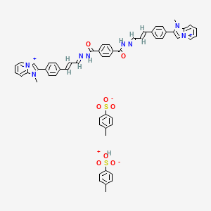 molecular formula C56H51N8O8S2+ B10820166 N1,N4-bis[(E)-[(E)-3-[4-(1-methylimidazo[1,2-a]pyridin-1-ium-2-yl)phenyl]prop-2-enylidene]amino]terephthalamide; 4-methylbenzenesulfonic acid 