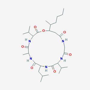 molecular formula C30H53N5O7 B10820693 cyclo[DL-Ala-DL-Val-ObAla(3-hex-2-yl)-Gly-DL-Val-DL-Leu] 
