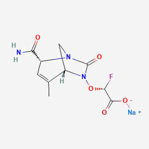 molecular formula C10H11FN3NaO5 B10820964 sodium;(2R)-2-[[(2R,5R)-2-carbamoyl-4-methyl-7-oxo-1,6-diazabicyclo[3.2.1]oct-3-en-6-yl]oxy]-2-fluoroacetate 