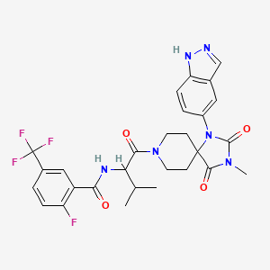molecular formula C28H28F4N6O4 B10821563 2-fluoranyl-~{N}-[(2~{R})-1-[1-(2~{H}-indazol-5-yl)-3-methyl-2,4-bis(oxidanylidene)-1,3,8-triazaspiro[4.5]decan-8-yl]-3-methyl-1-oxidanylidene-butan-2-yl]-5-(trifluoromethyl)benzamide CAS No. 1815589-34-4