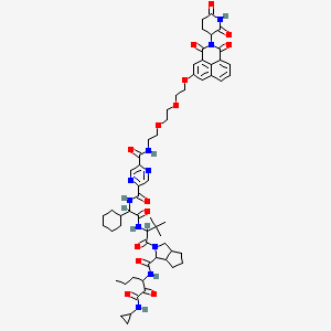 molecular formula C60H76N10O14 B10821884 2-N-[1-cyclohexyl-2-[[1-[3-[[1-(cyclopropylamino)-1,2-dioxohexan-3-yl]carbamoyl]-3,3a,4,5,6,6a-hexahydro-1H-cyclopenta[c]pyrrol-2-yl]-3,3-dimethyl-1-oxobutan-2-yl]amino]-2-oxoethyl]-5-N-[2-[2-[2-[2-(2,6-dioxopiperidin-3-yl)-1,3-dioxobenzo[de]isoquinolin-5-yl]oxyethoxy]ethoxy]ethyl]pyrazine-2,5-dicarboxamide 