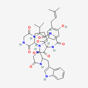 molecular formula C41H52N8O9 B10822028 9-[hydroxy-[4-hydroxy-3-(3-methylbut-2-enyl)phenyl]methyl]-3-(1H-indol-3-ylmethyl)-15-propan-2-yl-1,4,7,10,13,16,19-heptazabicyclo[19.3.0]tetracosane-2,5,8,11,14,17,20-heptone 