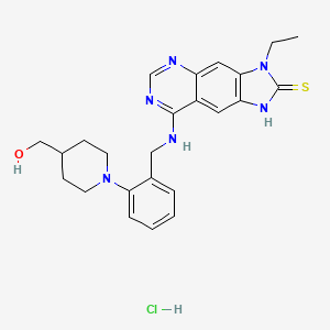 molecular formula C24H29ClN6OS B10824529 3-ethyl-8-[[2-[4-(hydroxymethyl)piperidin-1-yl]phenyl]methylamino]-1H-imidazo[4,5-g]quinazoline-2-thione;hydrochloride 